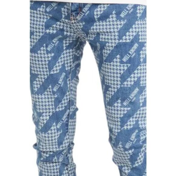 WELL KNOWN Houndstooth Skinny Jeans Denim Blue Cotton Blend 40 x 36 NWT $245 - Picture 4 of 10
